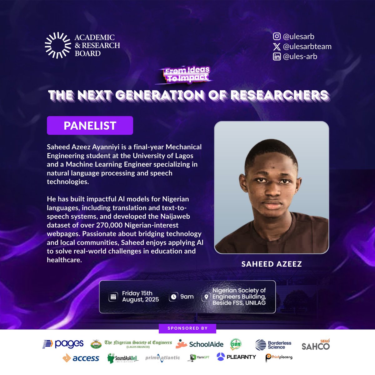Join us at the ARB Grand Finale for an inspiring panel discussion featuring brilliant young minds shaping the future of research! 🚀🌟

Explore groundbreaking ideas, real-world impact, and the journey from student to innovator! 💡

🔗 Register now at tix.africa/arb-finale-25