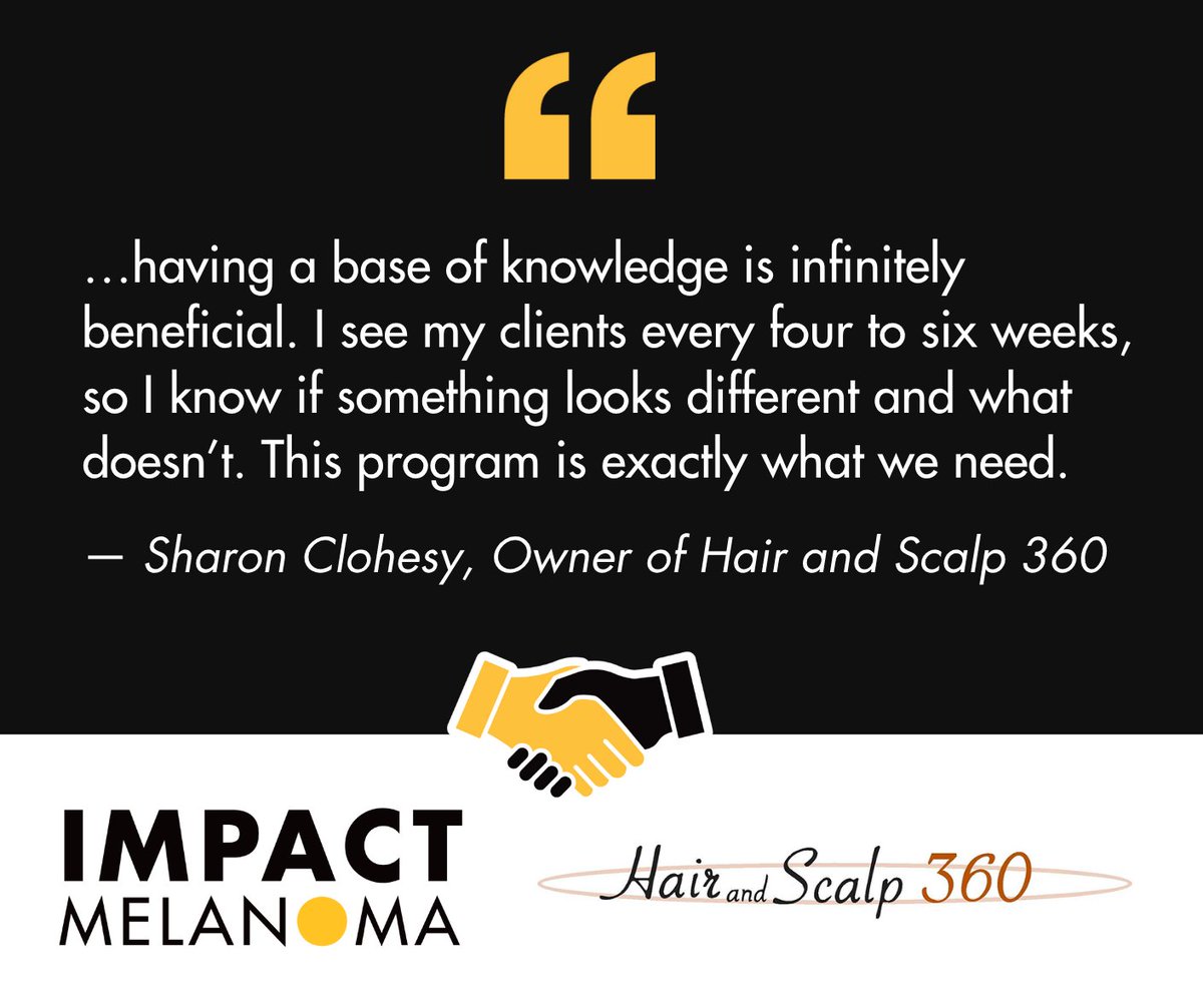 IMPACT Melanoma (@impactmelanoma) on Twitter photo 💇♀️ Hair stylist → lifesaver. Sharon Clohesy spotted suspicious scalp growths on two clients, both were diagnosed with skin cancer. Now, she’s a passionate advocate for <a href="/IMPACTMelanoma/">IMPACT Melanoma</a>’s #SkinnyOnSkin program.
💛 Learn how stylists can help save lives: impactmelanoma.org/project/hair-a… 💇♀️ Hair stylist → lifesaver. Sharon Clohesy spotted suspicious scalp growths on two clients, both were diagnosed with skin cancer. Now, she’s a passionate advocate for <a href="/IMPACTMelanoma/">IMPACT Melanoma</a>’s #SkinnyOnSkin program.
💛 Learn how stylists can help save lives: impactmelanoma.org/project/hair-a…