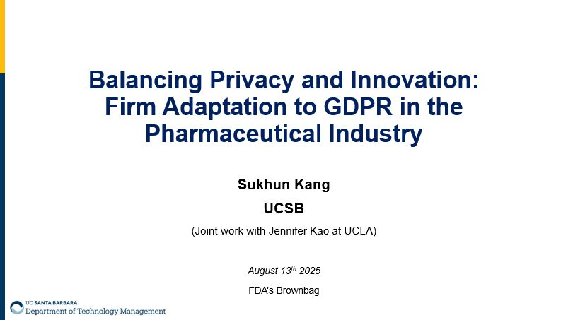 Had the privilege of sharing my work today at <a href="/US_FDA/">U.S. FDA</a> 's Economics Brown Bag with <a href="/jenn_kao/">Jennifer Kao</a> on how pharma firms adapt to GDPR. 

Key findings:
📉 Firms highly exposed to GDPR ran ~20% fewer clinical trials.
🎯 R&amp;D scope narrowed: fewer patients, sites &amp; disease areas.
🤝 Reliance