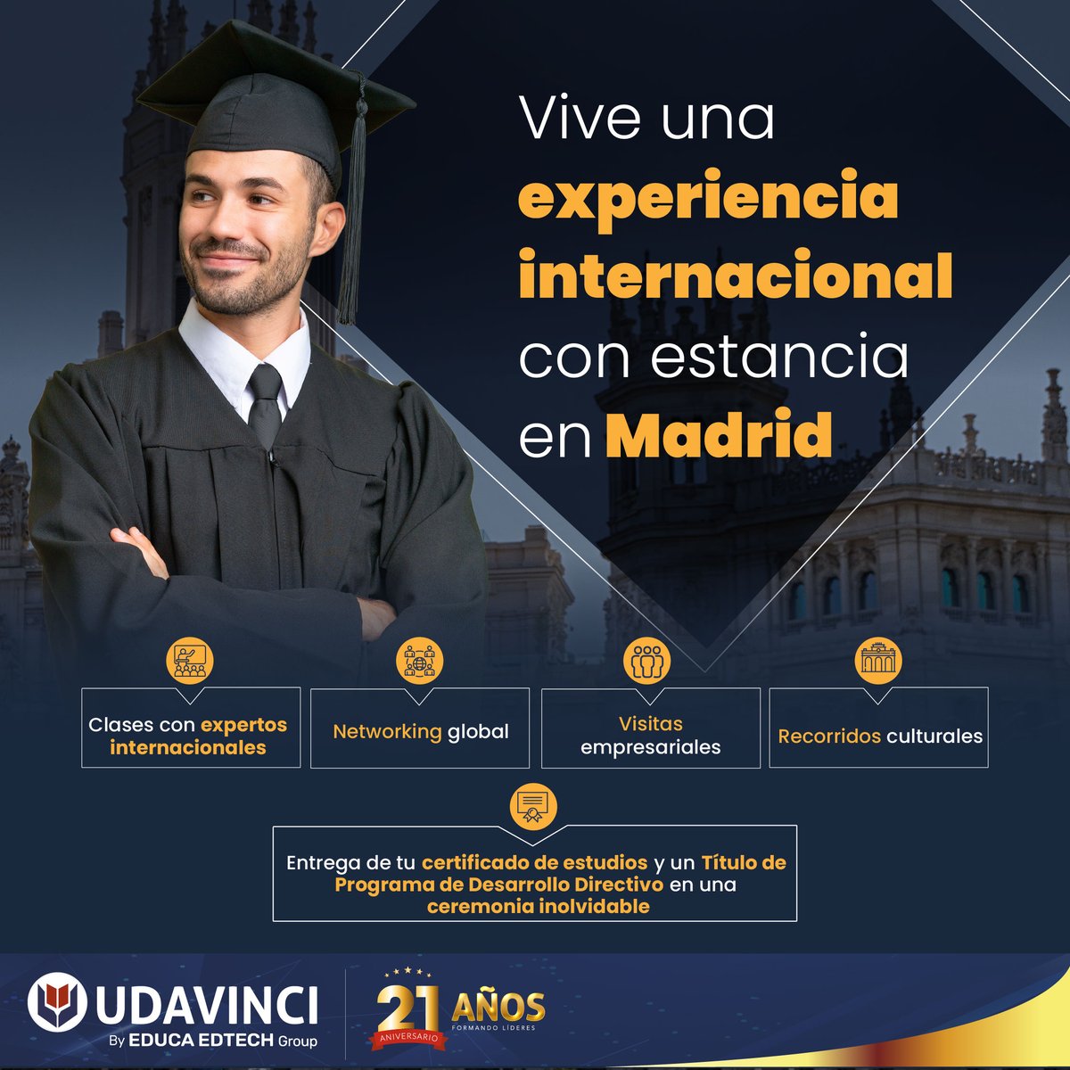 udavinci's tweet photo. 🎓🌍 Semana Internacional en Madrid UDAVINCI
Prepárate para aprender, conectar e inspirarte a lo grande✨
🔹 Ponencias magistrales
🔹 Visitas empresariales
🔹 Cultura, networking ¡y mucho más!
¡Vive una experiencia que transforma tu futuro! 🌍
#UDAVINCI #SemanaInternacional https://t.co/dGPLlloxhl