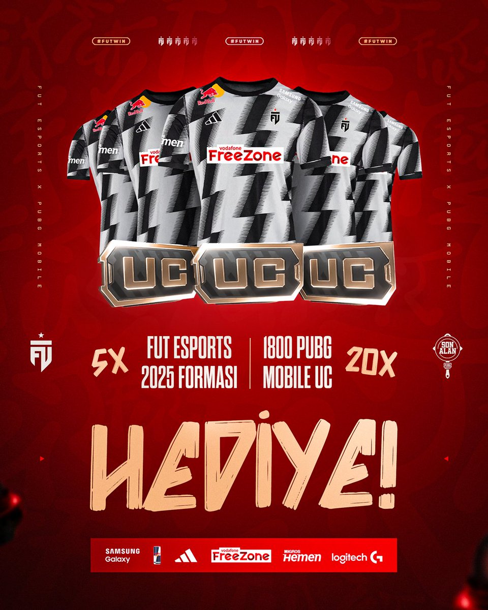 PUBG Mobile Son Alan turnuvası hediyeleriyle birlikte geliyor! 🎉

5 kişiye FUT Esports 2025 forması, 20 kişiye 1800 UC hediye ediyoruz! 🔥

🔗 Kazanma şansını yakalamak için: instagram.com/p/DNTSrxfowFg
