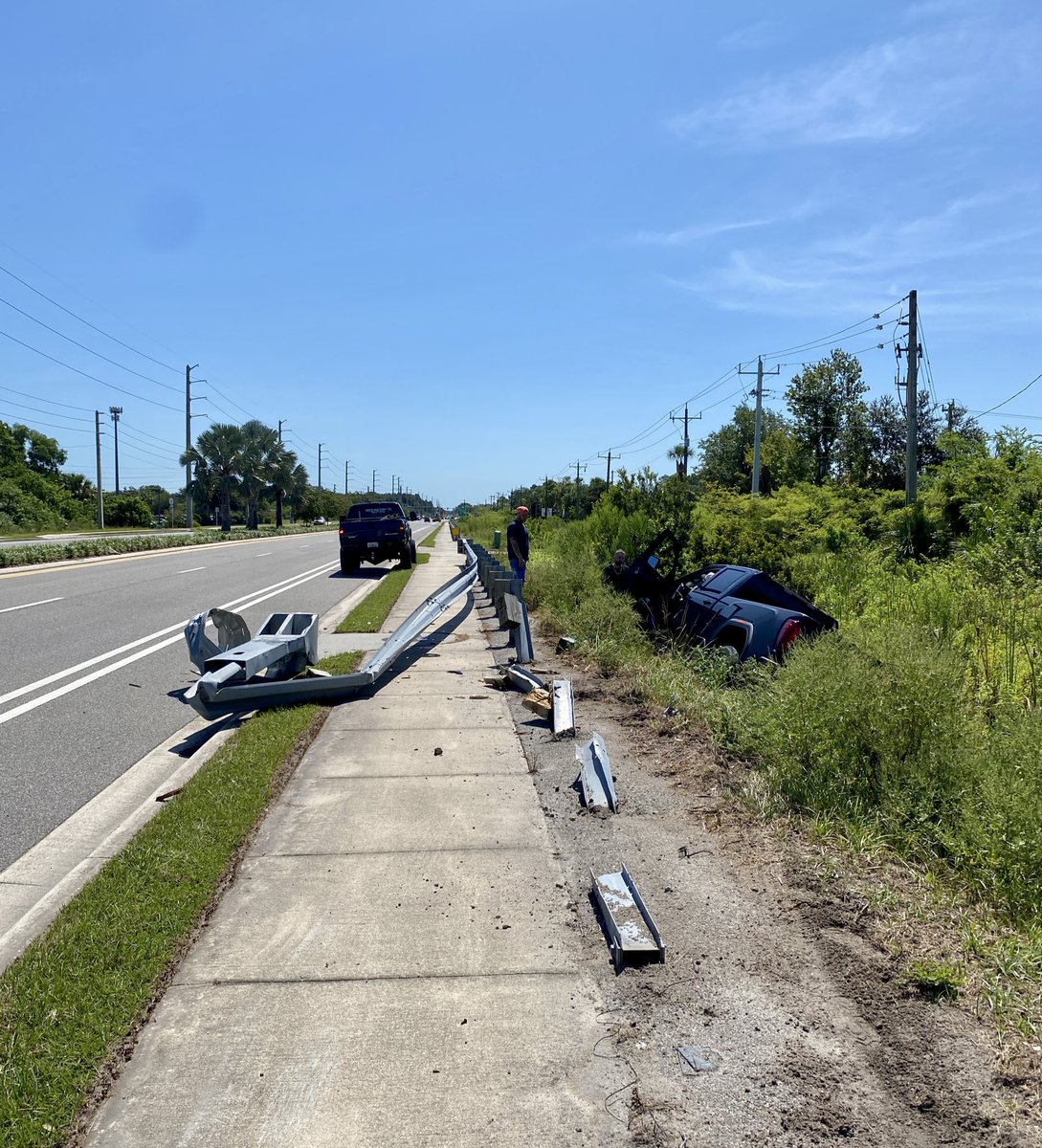 Was doing a property inspection when I heard this poor guy crash into the guardrail. Someone cut him off, he decided to drive into the ditch instead of hit the other car, other guy kept driving.

Reached out to Florida DOT to get the guardrail fixed. A week later, it was done. I