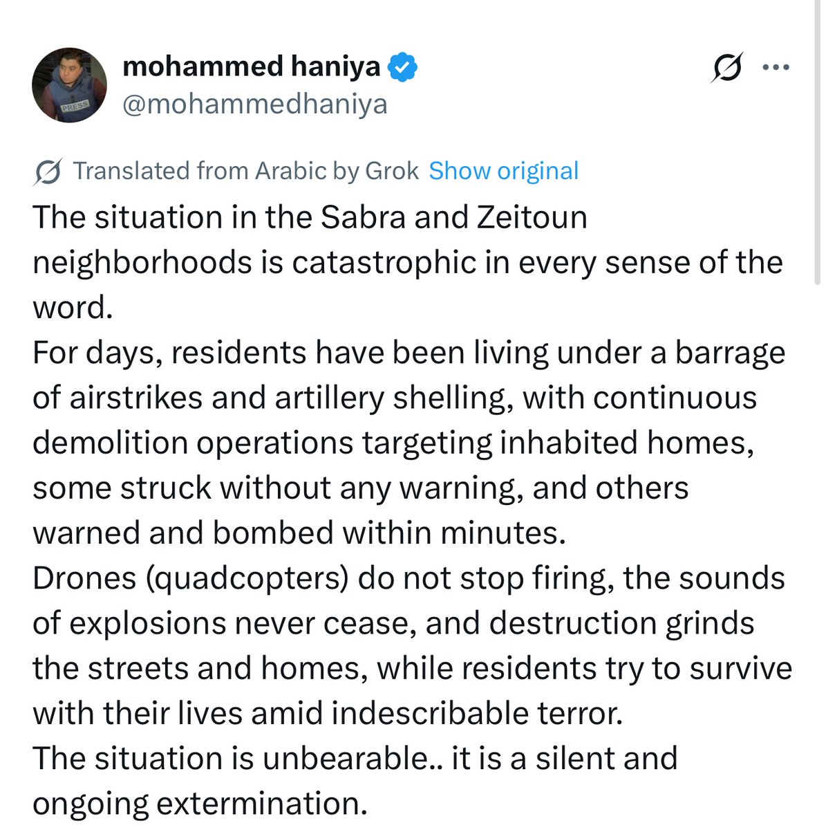 Gaza now as Israel gears up for a full-spectrum occupation of the city. Utterly appalling and horrifying for an entire population who have never found a respite from the horrors.
