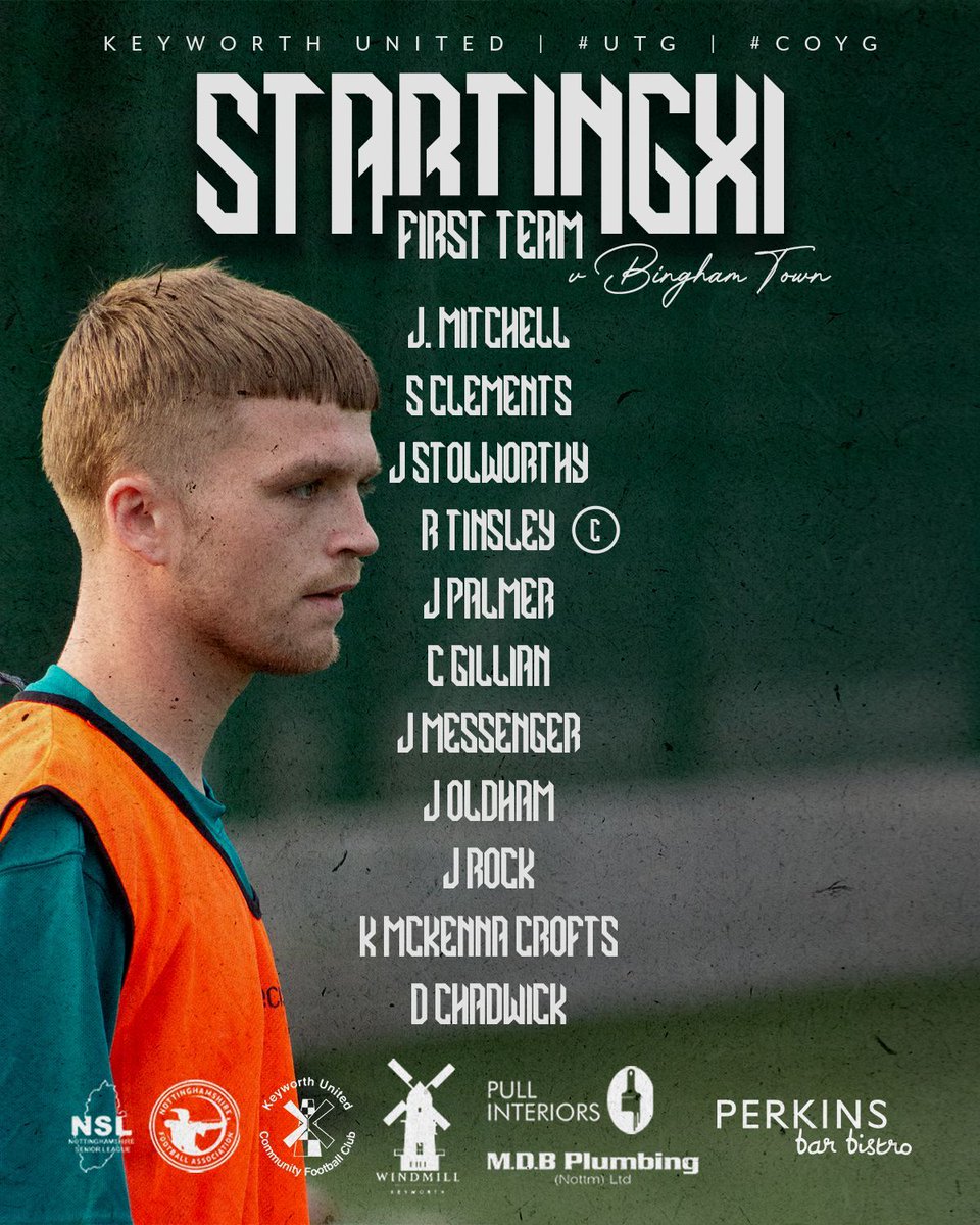 KeyworthUtdFc's tweet photo. TEAM NEWS 📰  | Keyworth Men's First

Your Keyworth United Senior Men's First Team Lineup for our second game of the Euro Soccer @NottsSeniorLge Premier Division as we welcome Bingham Town to Platt Lane. 

The side mainly remains unchanged after the win over Dunkirk AFC with Crofts and Rock replacing Siswick and Wolloch. 

⤴️ K Mckenna Crofts
⤴️ J Rock 

🕑 20:00 KO
🌞 26-28 degrees
🍺 BBQ/Snack Bar & Bar Open

#UTG | #COYG