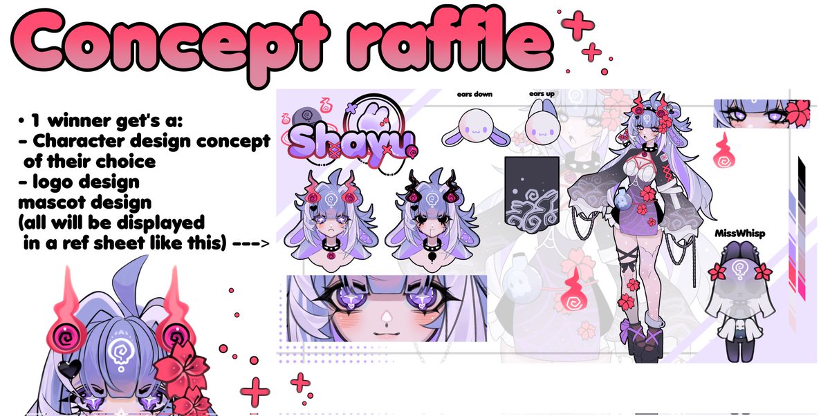 💜[ CONCEPT DESIGN RAFFLE ]💜

- 1 Winner get's a fully custom design  other things in the image below
- Comment or DM me your concepts (redesigns allowed)

DEADLINE- Aug 15th

• Follows, likes, retweets appreciated but not necessary &lt;3
#Vtuber #Raffle #VtuberDebut #pngtuber