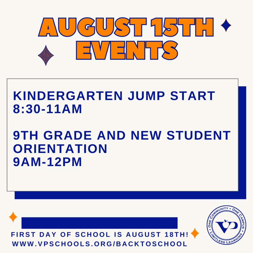 ValleyParkSD's tweet image. 📅 Friday is a big day for our newest Hawks!

✨ Kindergarten Jump Start
🕣 8:30–11 AM

🦅 9th Grade &amp;amp; New Student Orientation
🕘 9 AM–12 PM

We can't wait to see you all on August 18th for our First Day of School! 💙🧡 #VPPride #LimitlessLearning