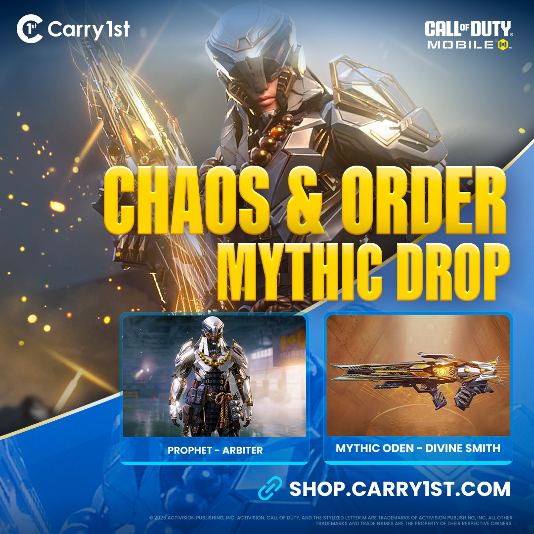 carry1st's tweet photo. Chaos or Order… which side will you choose? ⚔️🔥
The Chaos & Order Mythic Draw has landed in COD Mobile TODAY, and we’ve got your back!
💳 Get your CoD Points at 10–20% OFF now at https://t.co/GoeSl7Dkkz
#CODMobile #ChaosAndOrder #chaosandordermythic #MythicDraw #Carry1st #carry1stshop