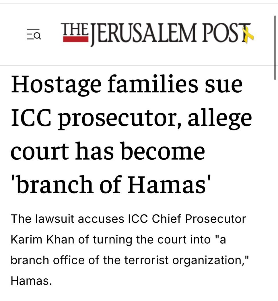 BREAKING: Hostage families sue ICC prosecutor for allegedly turning the court into a “branch of Hamas.”

For context, the International Criminal Court is supposed to prosecute individuals for genocide, war crimes, and crimes against humanity.

The lawsuit claims ICC Chief