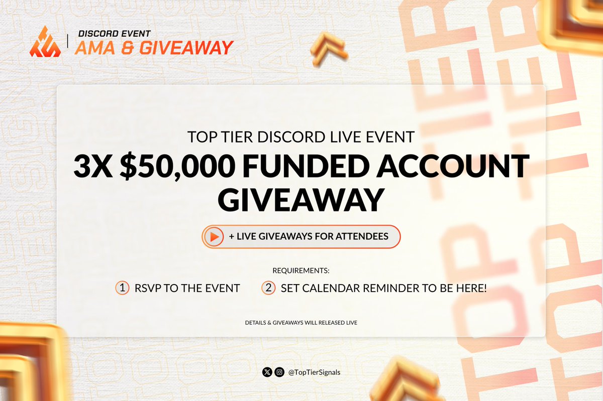 Metadon (@metadonprofits) on Twitter photo Yeeeer! Lets run it up, excited to give back to legends within <a href="/TopTierSignals/">Top Tier Signals</a> community 🩵
- Free to join for everyone!
- 3x $50k Account Giveaway🫰
Enter here:
discord.com/invite/toptier…
discord.com/events/1037814… Yeeeer! Lets run it up, excited to give back to legends within <a href="/TopTierSignals/">Top Tier Signals</a> community 🩵
- Free to join for everyone!
- 3x $50k Account Giveaway🫰
Enter here:
discord.com/invite/toptier…
discord.com/events/1037814…