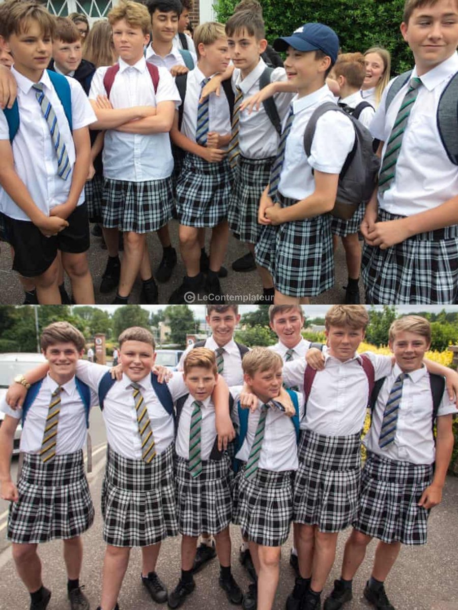 LeContempIateur's tweet photo. ☀️🇬🇧 Vague de chaleur au Royaume-Uni : des élèves demandent à troquer leur pantalon contre des shorts 🩳. Refus catégorique de la direction, qui lance avec sarcasme : « Si ça ne vous plaît pas, portez des jupes ! » 👗

Le lendemain… des dizaines de garçons débarquent en jupe officielle 😆🙌. Entre éclats de rire et respect, le message est limpide : respecter les règles, oui… mais avec style.

Résultat : buzz dans les médias 📢 → l’école plie et change le règlement. Désormais, les garçons peuvent porter des shorts lors des fortes chaleurs ✅.

Une victoire du bon sens… pimentée d’humour et d’un soupçon de rébellion 😎