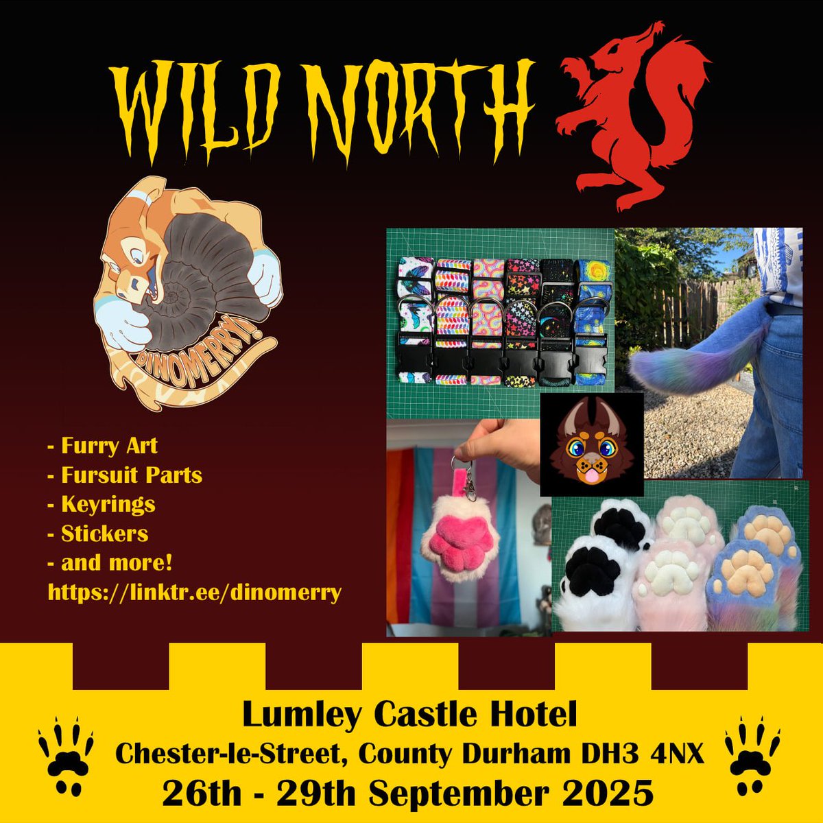 Say hello to our next Wild North Trader!

"I’m Dino! A furry artist, fursuit and accessories maker based in the north east! I will be selling premade fursuit parts, collars, stickers, keyrings and more! You can find all my socials via Linktree."

linktr.ee/dinomerry