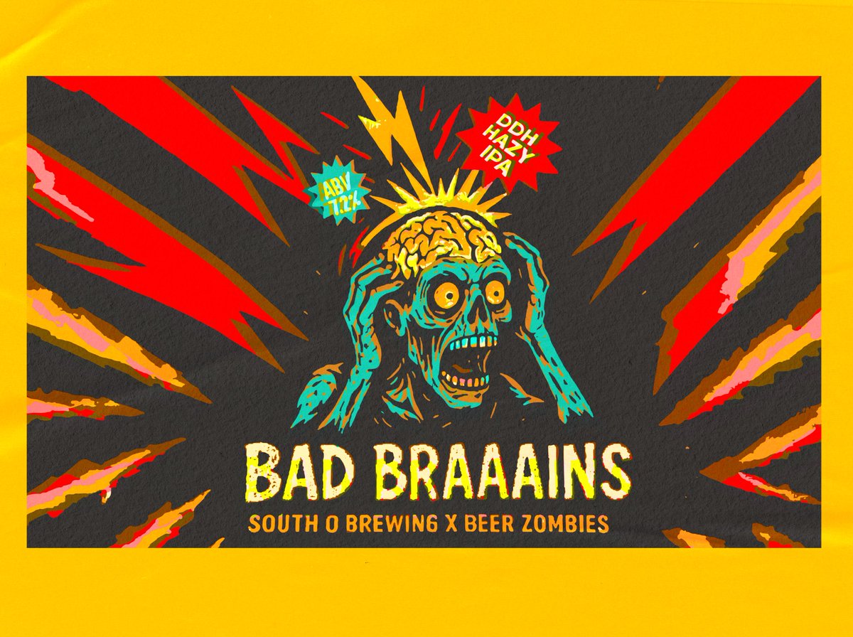 NEW RELEASE - BAD BRAAAINS DDH Hazy IPA /collab <a href="/beerzombies/">Thomas</a> 8/15
In an undead collab w/ Beer Zombies, we've brewed a DDH Hazy IPA that'll haunt your soul. At 7.2% ABV, this elixir screams with unholy hops: Super Sauvin, Mosaic CGX, Nelson Hyperboost, &amp; Freestyle Nectaron.