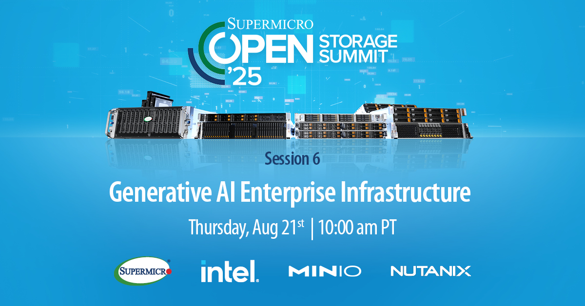 Minio's tweet image. Our partner @Supermicro_SMCI is holding their 6th annual Supermicro #OpenStorageSummit in August! Not only are we a Platinum Sponsor, but we are also being featured in two different sessions: 
1. Generative AI Enterprise Infrastructure (with @keithpij). Register here:…