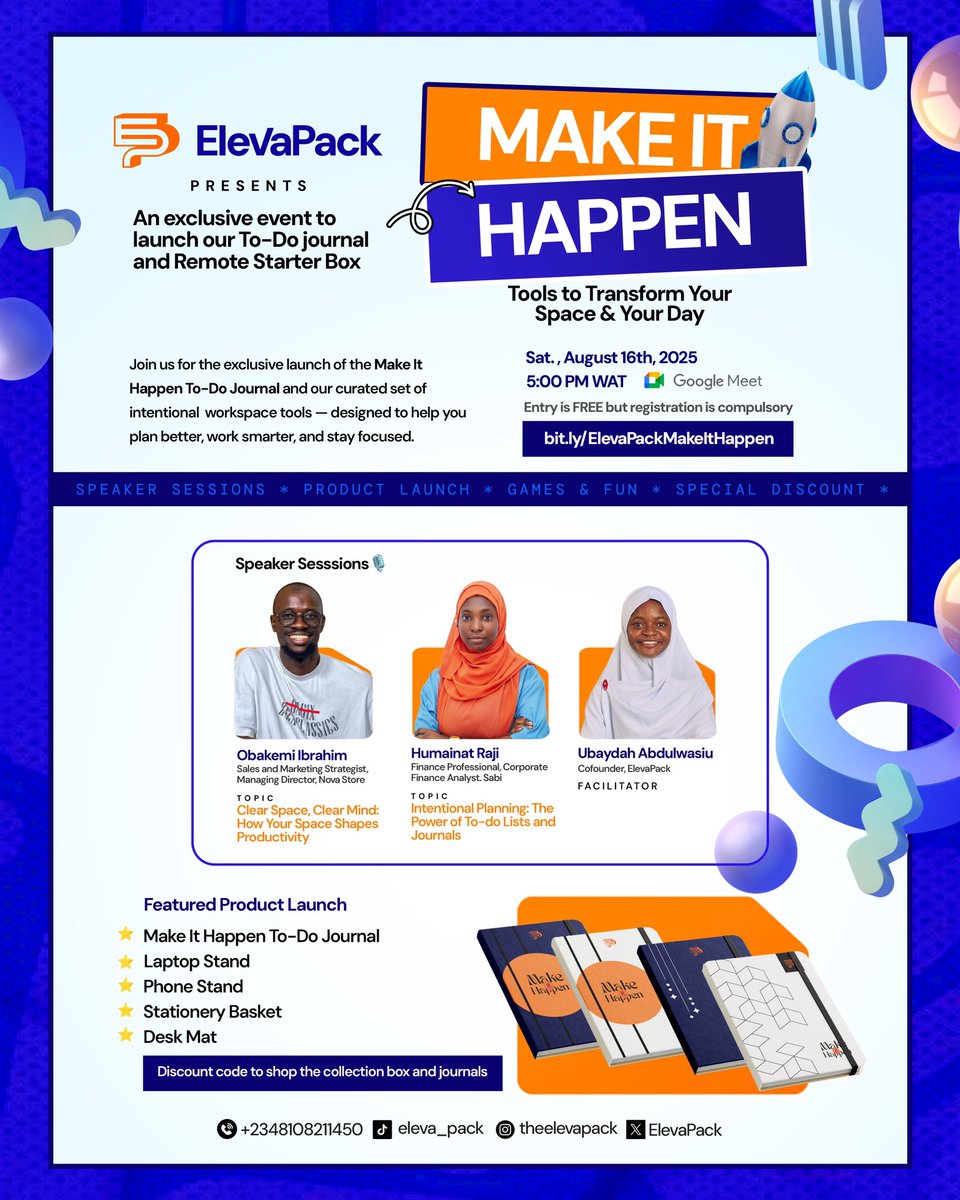 ElevaPack's tweet photo. We are launching our new collection box and official journal in 3 days 🥳🤩🤩🚀🚀.

Register for the launch event and come listen to amazing speakers 🔊 

Link to register: https://t.co/WnJmUIQWld https://t.co/c974xGDgDs