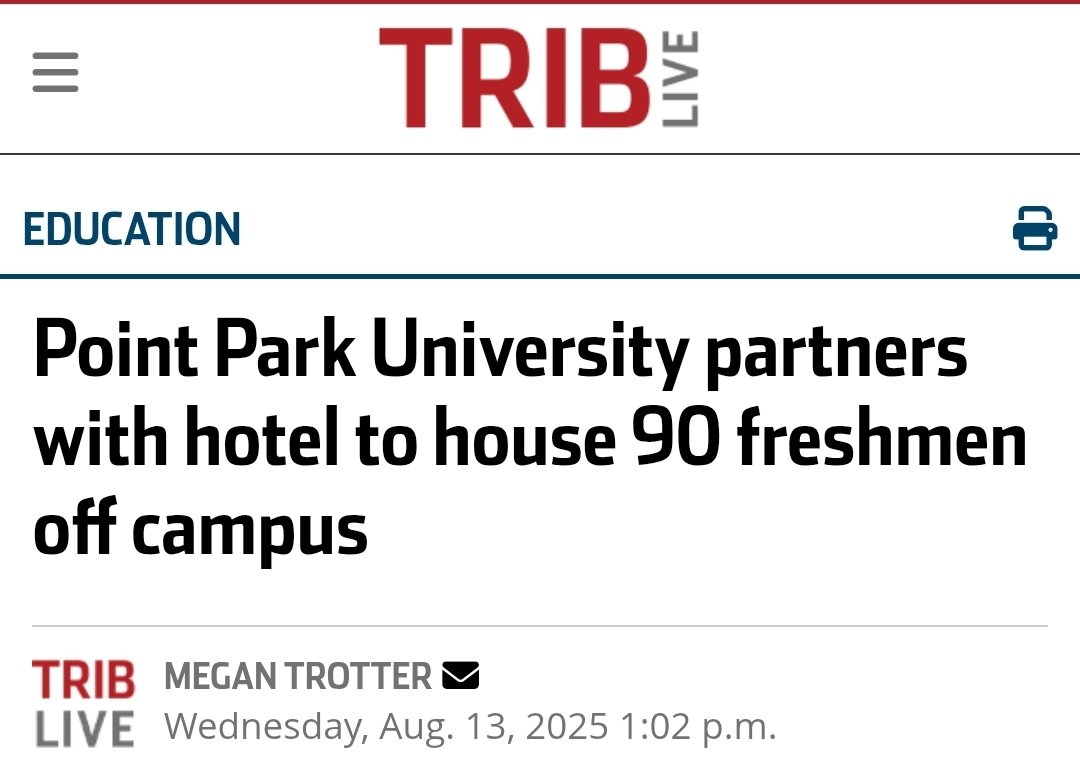 Another Pittsburgh University having freshman live in a hotel because there isn't enough student housing.