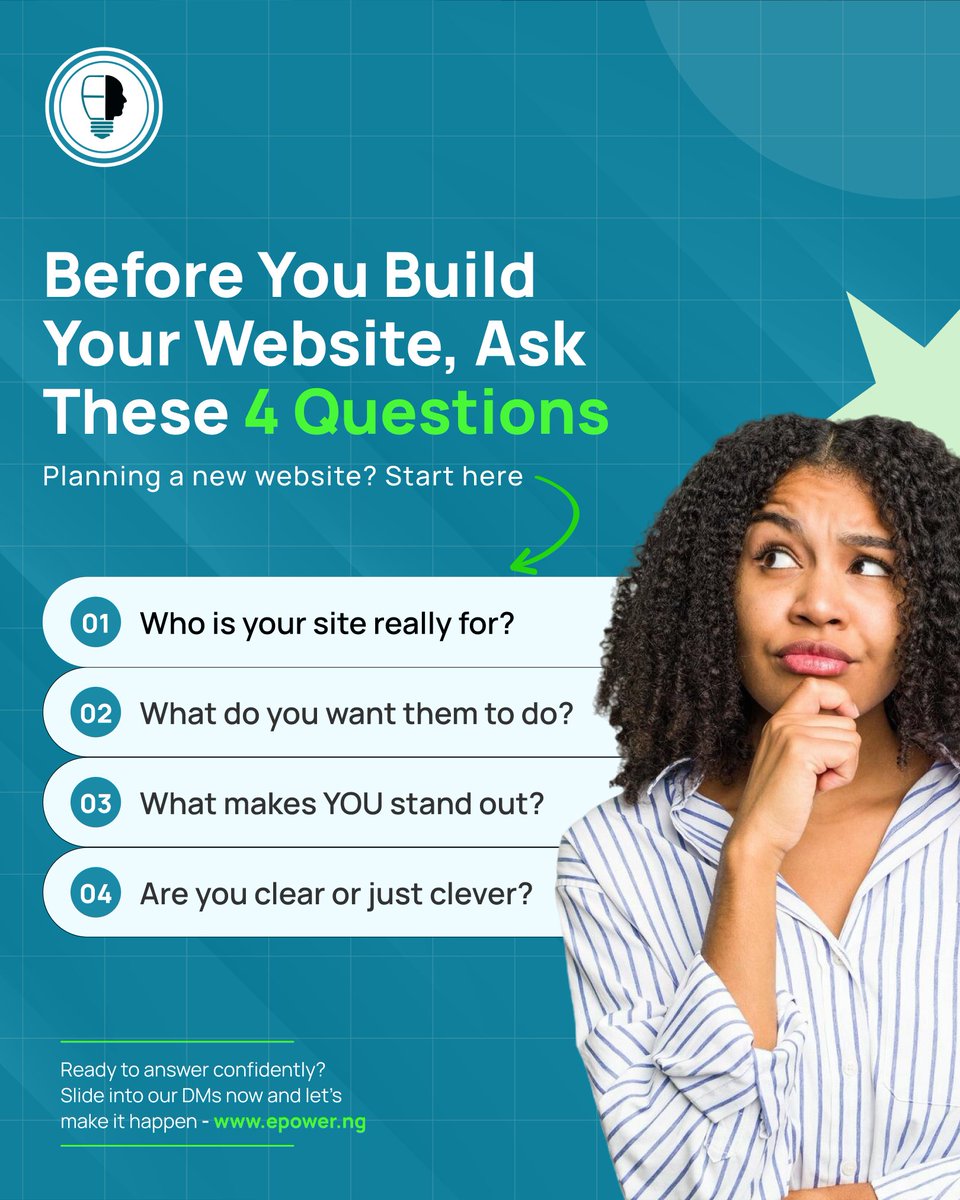 EpowerNg's tweet image. Great websites don’t start with colors or code.
They start with strategy.

#WebsitePlanning #StrategicDesign #StartSmart #WebsiteSuccess #EpowerNG