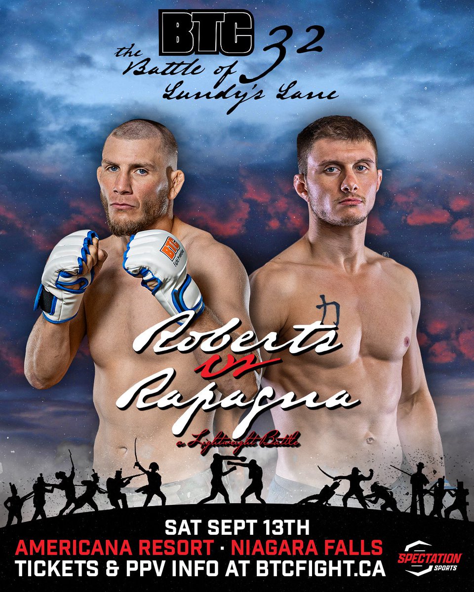 First 2 matches for BTC 32 in Niagara Falls:
Alana “The Alanamal” Cook takes on UFC veteran Vanessa Melo plus Luke “The Duke” Roberts rematches Davis Rapagna #BTC32 #NiagaraFalls #MMA #BTCFight
