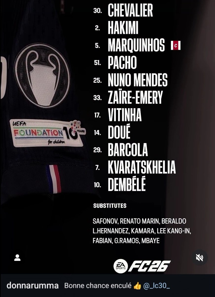 ActuFoutreOff's tweet photo. 💣🚨 Gianluigi Donnarumma reste fair-play vis-à-vis de Lucas Chevalier sur Instagram. 👀

« Bonne chance enc*lé 👍 »

(@LaureBoulard via IG) https://t.co/xvS5vXzFnw