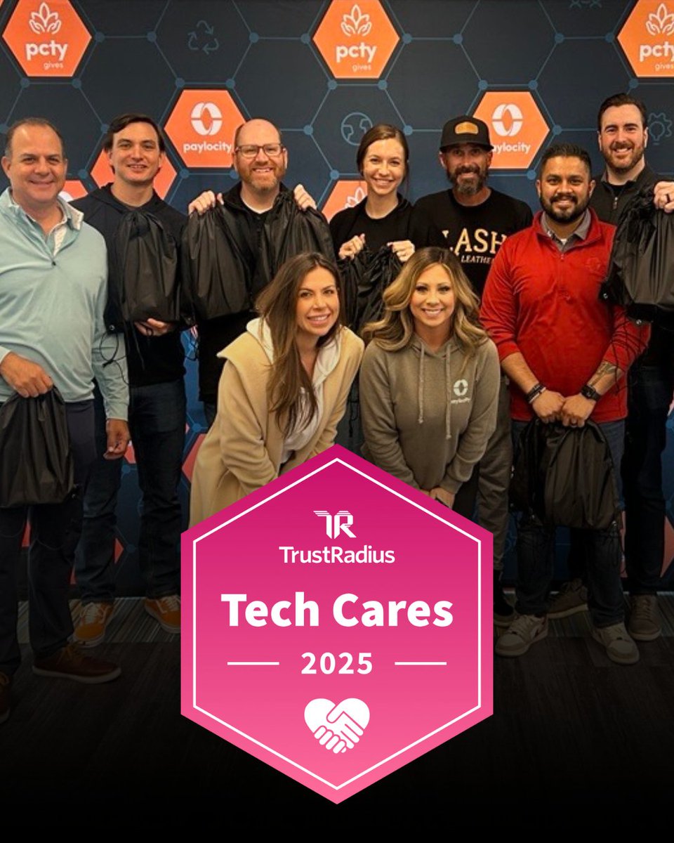 Paylocity's tweet image. Proud to announce Paylocity has been named a 2025 @trustradius Tech Cares Award winner! This award is only made possible by our team going above and beyond at work and in their communities. 🧡 

#TechCares #GiveBack #Community