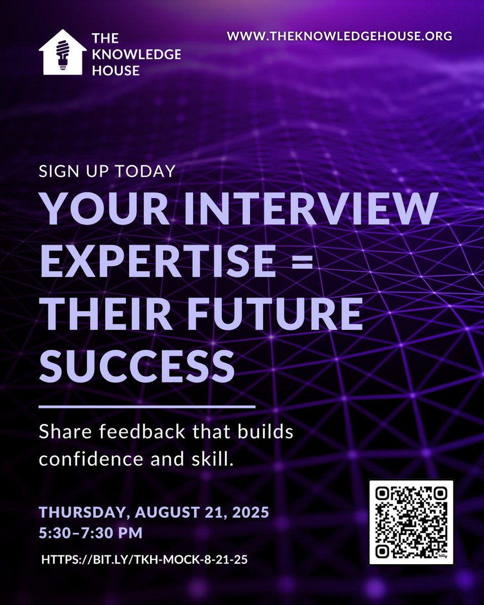 TheKnowledgeHou's tweet image. 💼 Help Job Seekers Shine in Interviews!
Join us for our Behavioral #MockInterview & make a lasting impact on emerging tech talent.
📅 Orientation: 8/14 | Event: 8/21
🔗 bit.ly/TKH-Mock-8-21-…
#VolunteerOpportunity #TechCareers #ProfessionalDevelopment #GiveBack #volunteer