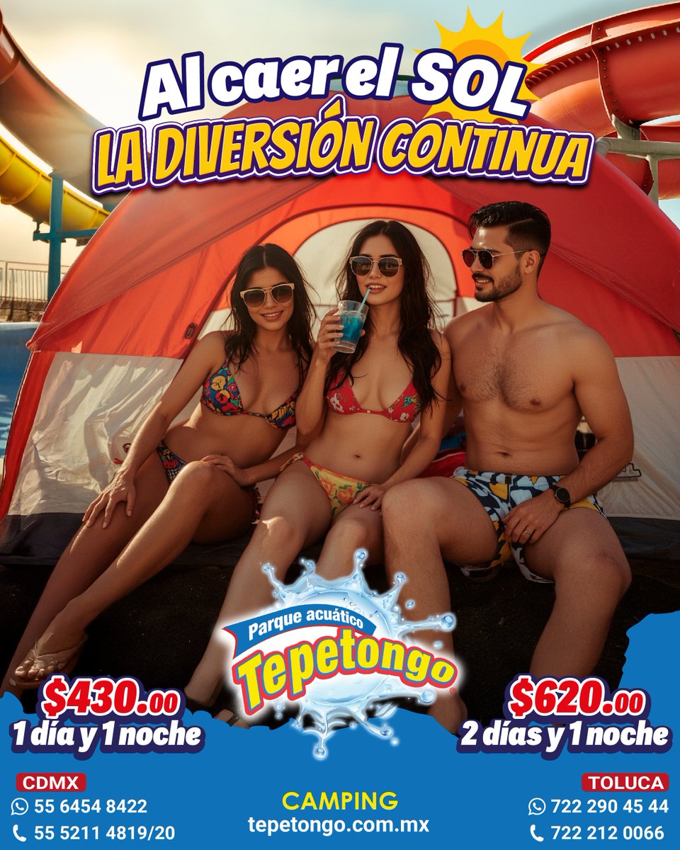 TepetongoParque's tweet photo. Quedarte a acampar ⛺ en Tepetongo ✨🌙 significa dormir bajo las estrellas 🌌 y diversión sin fin 🎉. Compra tu boleto: https://t.co/VP2tGs4sO1
#NocheEnTepetongo #Camping #DiversionSinFin https://t.co/5tHKWWidc6