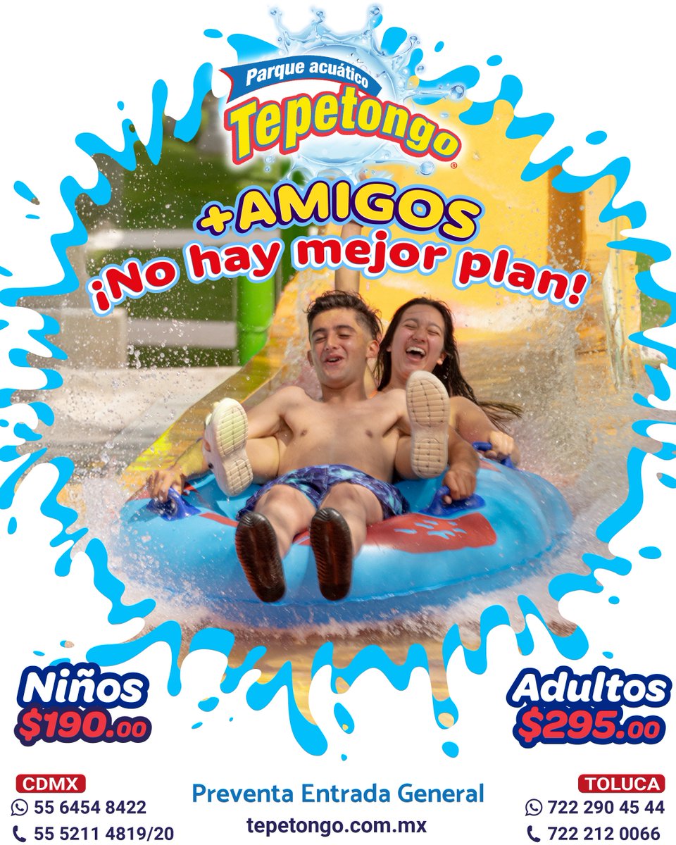 TepetongoParque's tweet photo. Junta a tu banda 🎉, ríe 😂 y disfruta juegos 🎯 y agua 💦 en Tepetongo. Compra tus boletos 🎟️: https://t.co/PSNu5bOTkl
#DiversionEnTepetongo #Vacaciones https://t.co/D4fTVcABiK