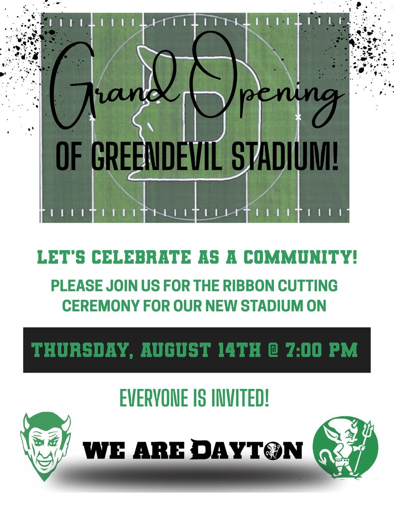 Please join us tomorrow night for the Grand Opening of Greendevil Stadium!

Admission is free.
There will be some drinks and snacks for sale, to support our volleyball team.