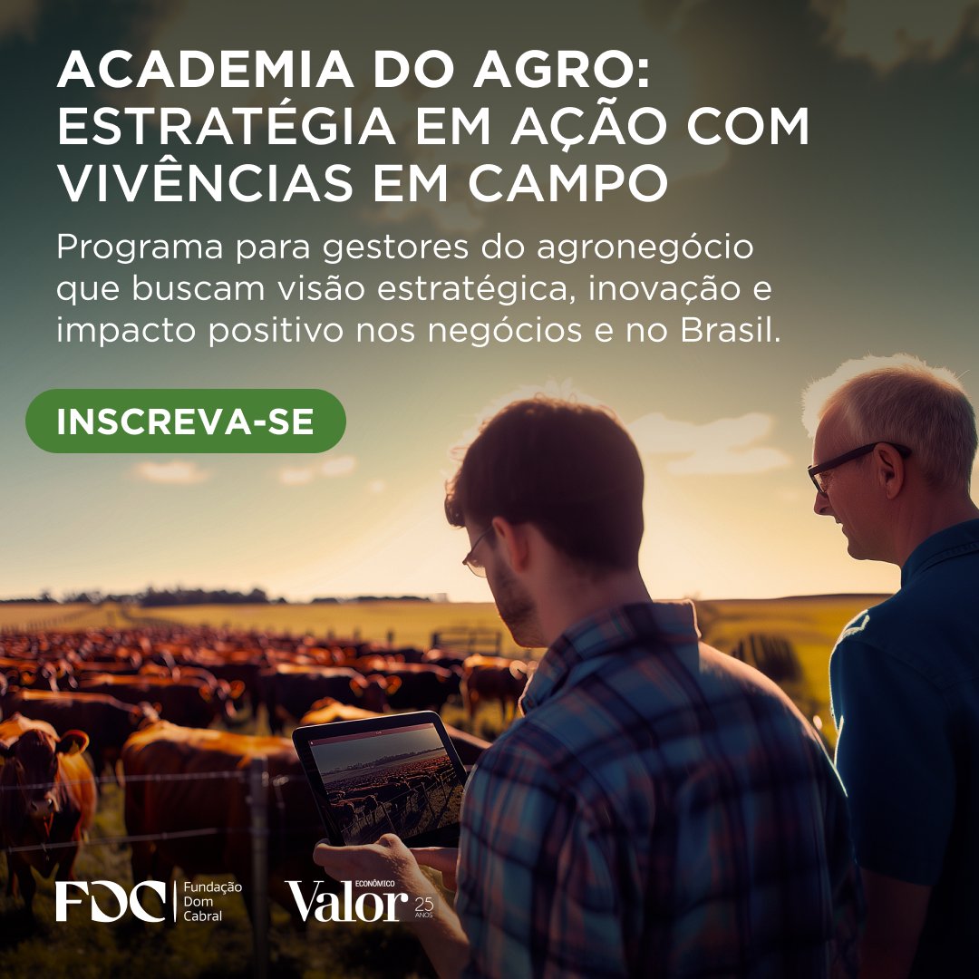 Fundação Dom Cabral (@domcabral) on Twitter photo A Academia Global do Agronegócio da Fundação Dom Cabral, em parceria com o <a href="/valoreconomico/">Valor Econômico</a> , oferece visão internacional, experiências reais e estratégias para gerar resultados e impacto positivo no setor.
Acesse e saiba como participar:
agroambiental.fdc.org.br/solucoes-educa… A Academia Global do Agronegócio da Fundação Dom Cabral, em parceria com o <a href="/valoreconomico/">Valor Econômico</a> , oferece visão internacional, experiências reais e estratégias para gerar resultados e impacto positivo no setor.
Acesse e saiba como participar:
agroambiental.fdc.org.br/solucoes-educa…