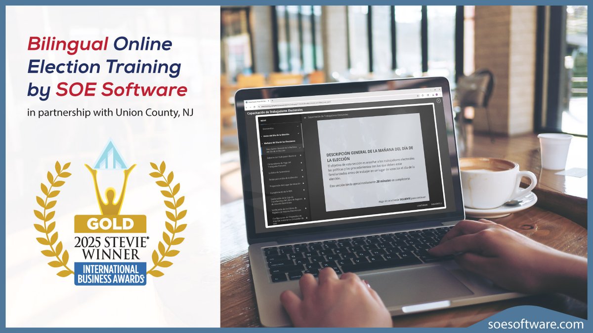 SOESoftware's tweet image. 🏆 Our Bilingual Online Election Training program with Union County, NJ just won a Gold Stevie® Award in Achievement in Online Training! 🎉

Read more: soesoftware.com/gold-stevie-aw…

#StevieAwards #OnlineTraining #CivicEngagement