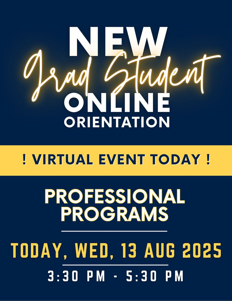 🚨STARTING SOON🚨
There is still time to register for today's New #URI Grad Student Online Orientation for PROFESSIONAL PROGRAMS starting at 3:30 PM!
New grad students, don't miss this opportunity to get crucial information and meet the Grad School staff.
uri-edu.zoom.us/meeting/regist…