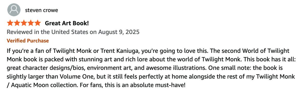 Trent Kaniuga Art (@trentkaniuga) on Twitter photo This review on my new art book (World of Twilight Monk) from <a href="/stevenmcrowe/">Steven Crowe</a> made my day. Thanks Steven! Great photos! amzn.to/3UsHfH9 This review on my new art book (World of Twilight Monk) from <a href="/stevenmcrowe/">Steven Crowe</a> made my day. Thanks Steven! Great photos! amzn.to/3UsHfH9