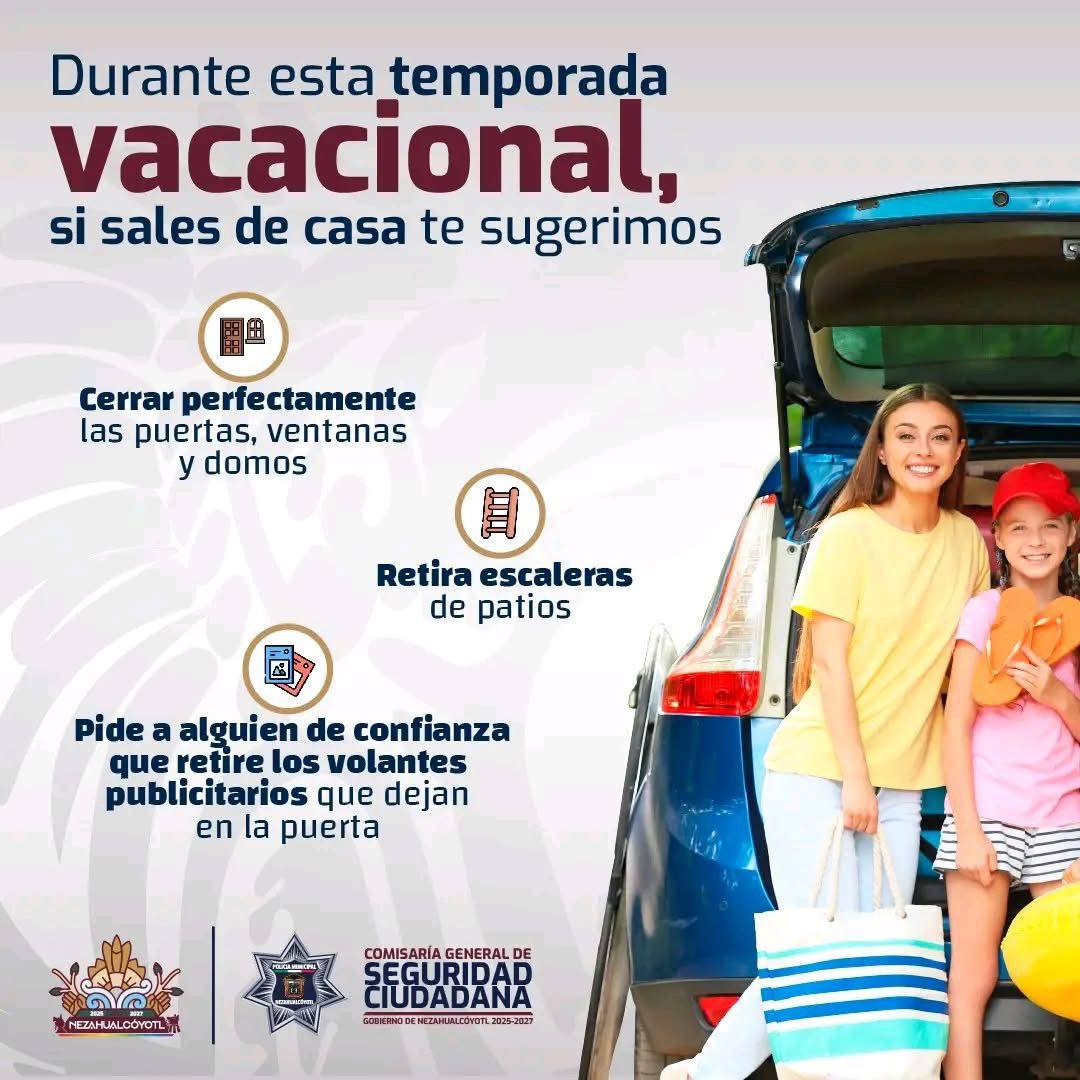 seguridadneza's tweet photo. #SeguriTip ✔️ | Sigue estas recomendaciones para prevenir robo a casa habitación en esta temporada de #Vacaciones 🏖 https://t.co/bE8arT7J7p