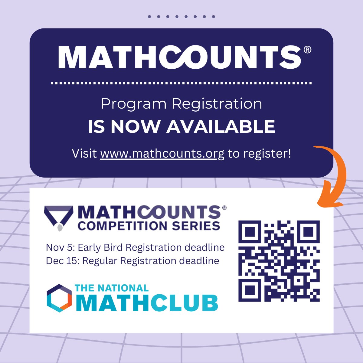 Program registration for the MATHCOUNTS Competition Series and National Math Club is now available! Texas has 24 chapters open to register for that will be hosting local competitions throughout February.

Learn more and register today: mathcounts.org #TSPE #MATHCOUNTS