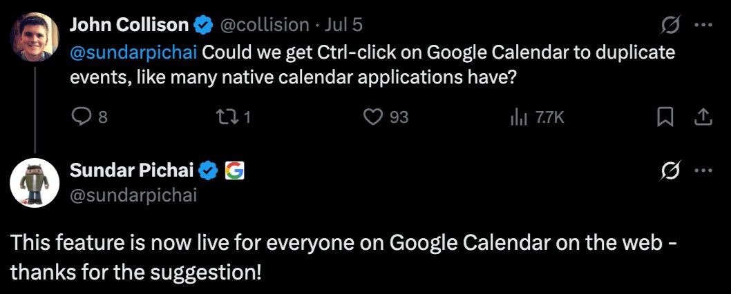 Sundar is closing our feature requests from the Stripe lads in the comments and you're bearish?