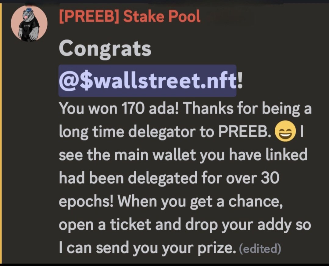 $WallStreet.ada I AMC π¦ (@wallstodyssey) on Twitter photo Won 170 $Ada prize for delegating wallet on <a href="/PREEB_Pool/">PREEB Stake Pool | SOCKZ Founder</a>
Visit and click to join π
pool.pm/2873902b027727β¦
#staking #ada #CardanoCommunity #Delegate #PassiveIncome #Cardano Won 170 $Ada prize for delegating wallet on <a href="/PREEB_Pool/">PREEB Stake Pool | SOCKZ Founder</a>
Visit and click to join π
pool.pm/2873902b027727β¦
#staking #ada #CardanoCommunity #Delegate #PassiveIncome #Cardano