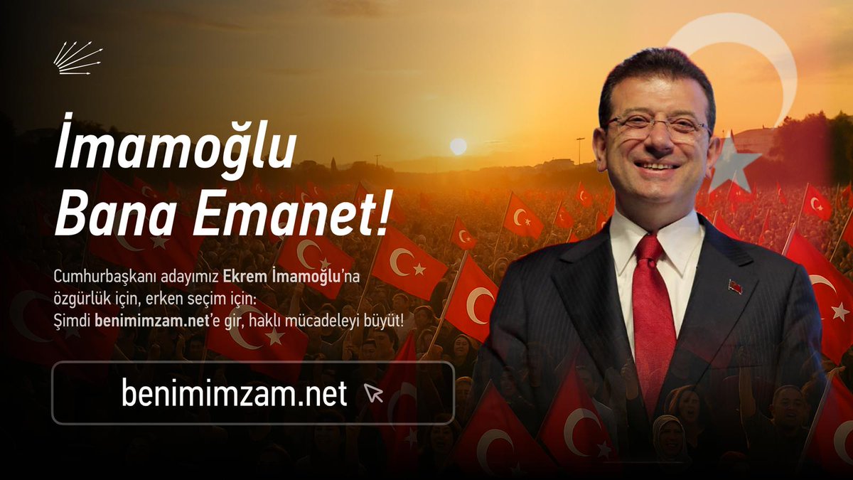 ADAYIMI YANIMDA, SANDIĞI ÖNÜMDE İSTİYORUM!

*benimimzam.net* yayında!

Cumhurbaşkanı adayımız *Ekrem İmamoğlu’na özgürlük* için, *erken seçim* için: Şimdi *imzanı at!*

Kurtuluş yok tek başına, ya hep beraber ya hiçbirimiz!

#Benimİmzam
