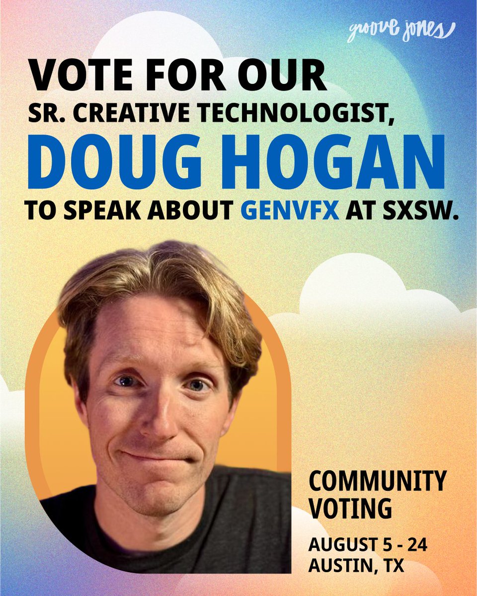 GrooveJonesXR's tweet photo. 🚨Vote now!🚨
Our Sr. Creative Technologist, Doug Hogan, is in the running for SXSW 2026! His talk, “What is GenVFX?”, dives into how AI + ML are enhancing traditional VFX/XR workflows.
🗳️ Vote by Aug 24: https://t.co/ofP6Av3g8K
#GenVFX #SXSW #VoteDoug https://t.co/BjQFTnmZ0Q
