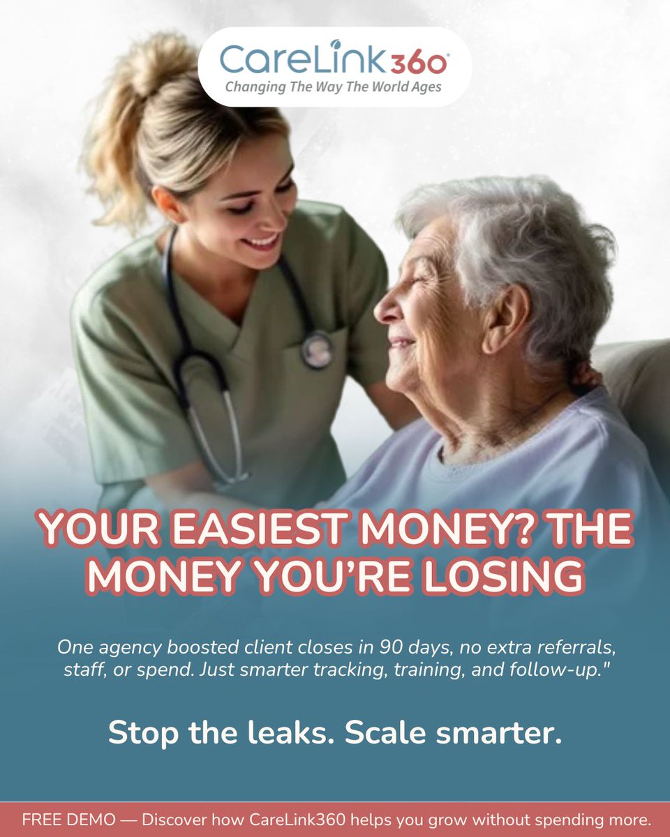 Carelink360HCS's tweet image. Stop losing money you already have. One agency grew in 90 days by tracking inquiries + improving intake—no extra costs, no new staff. 📈 Work smarter, not harder. 👉 Book your FREE Carelink360 demo today! #HomeCareLeadership #ClientOutcomes