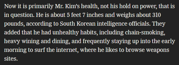 apparently kim jong un loves to browse websites that sell weapons late into the night to such an extent that it's affecting his health lmao