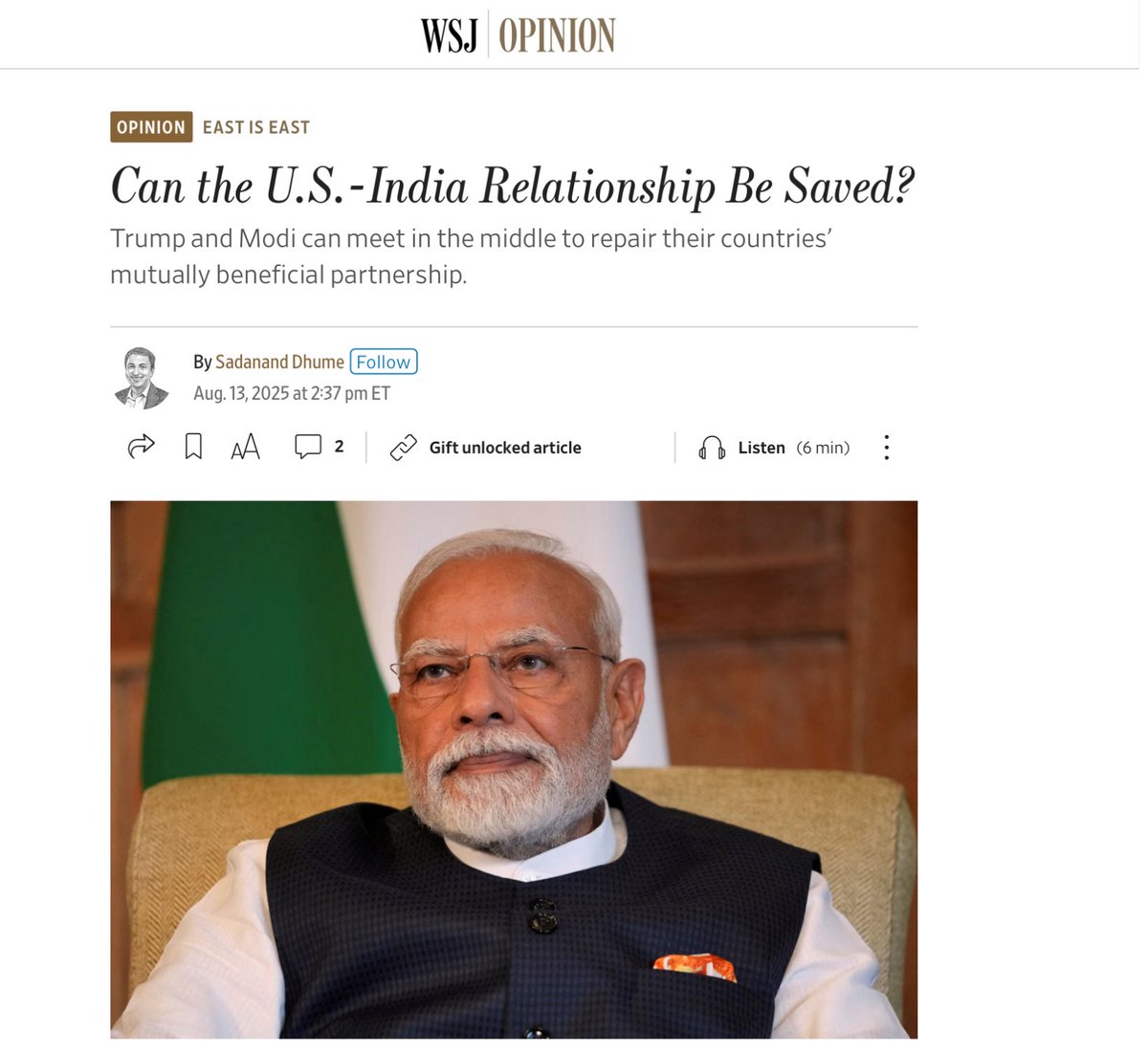 Can the U.S.-India relationship be saved? Yes, if they can craft a deal that both Trump and Modi can sell as a win to their respective bases. [My take ]