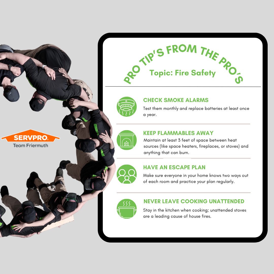 🔥 Here are some fire safety tips to help keep you and your home safe! #FireSafety #SERVPRO