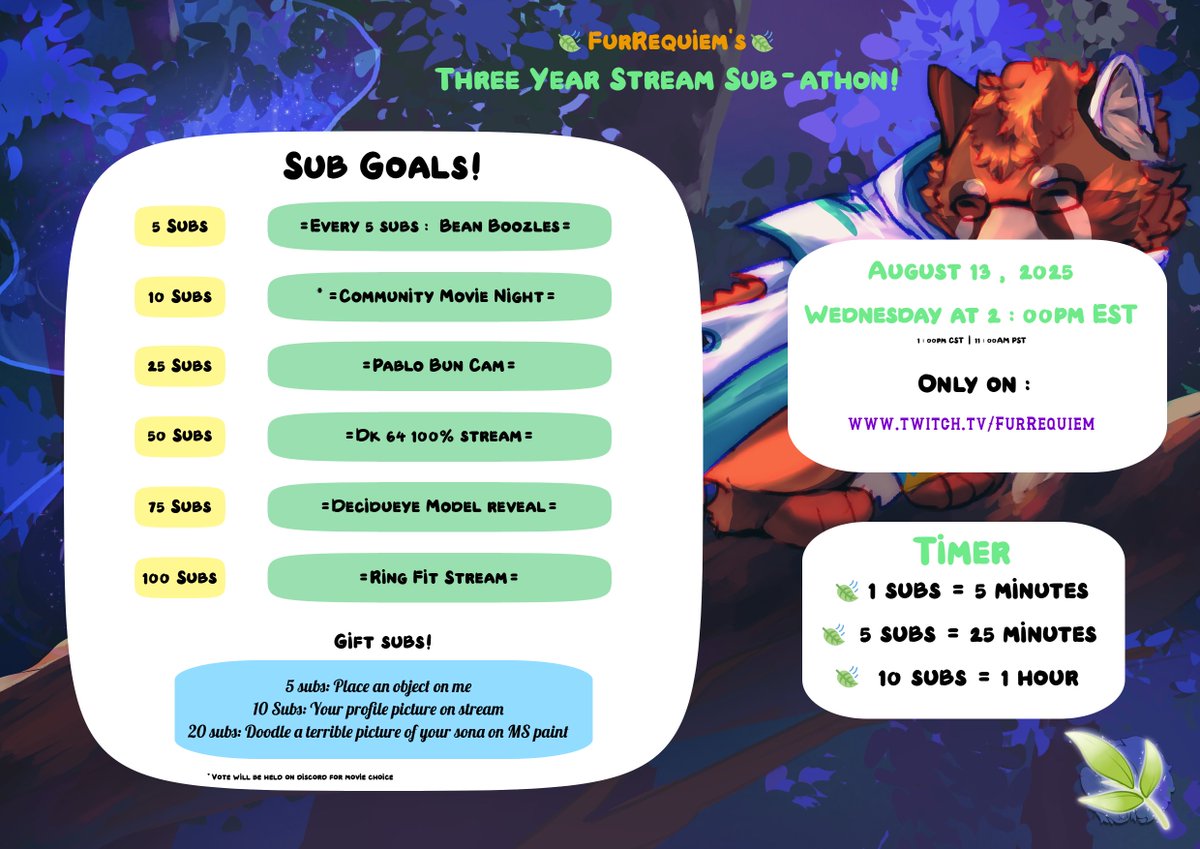 IT STARTS! Super Nooki Subathon has begun! We're starting with Resident Evil 2 Crowd Control! We'll be doing Archipelago later with the friendos! Come join us!

twitch.tv/furrequiem