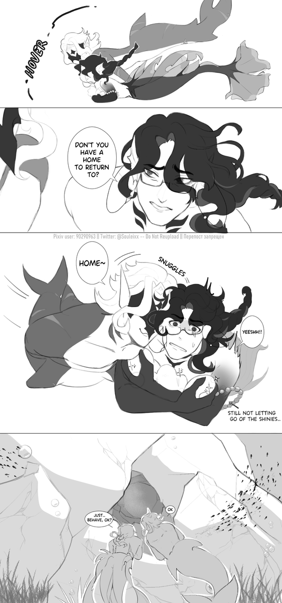 Souleixx's tweet photo. Full Dottolone MerMay work is in my Pixiv acc 
(You'll need to toggle the R//1//8 on to see it)

Pixiv user / |ink in 3rd image

Note: Forgot on the few last panels where Pantalone's back fins are supposed to be ._.

#Dottolone https://t.co/2HWXCb65q0