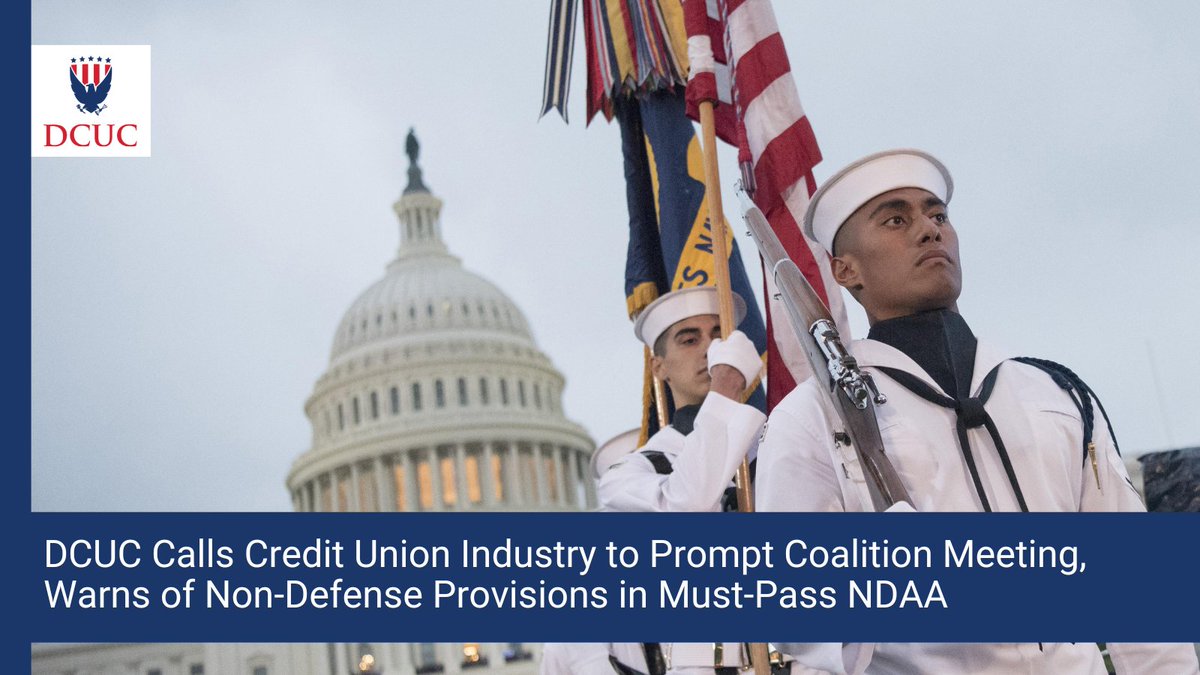 DCUC calls for unity &amp; a clean NDAA
Yesterday, DCUC convened an urgent industry meeting to oppose adding unrelated provisions, like the CCCA, that could harm defense credit unions &amp; military communities.
Read more: hubs.ly/Q03CBHKk0
#CreditUnions #NDAA #CCCA