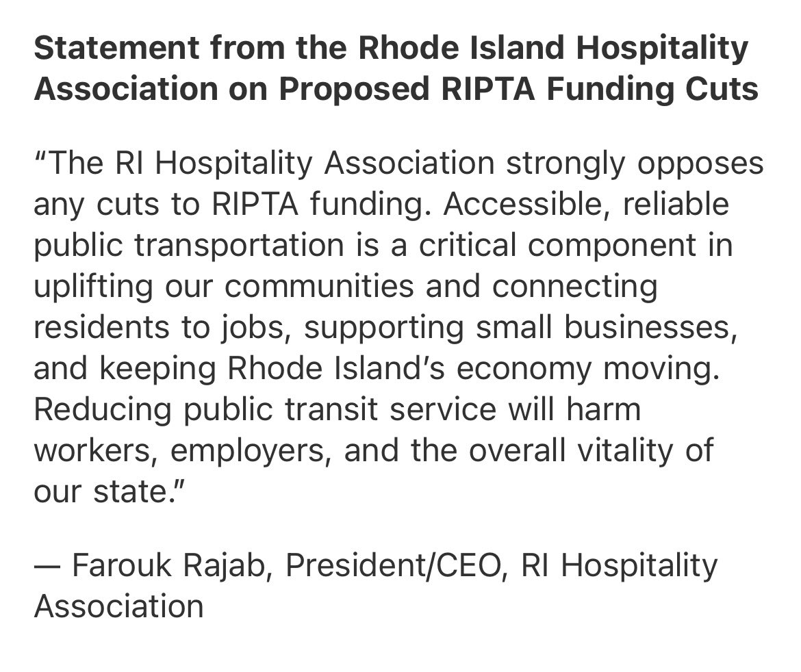 SaveRIPTA π (@saveripta) on Twitter photo β
Lighting upgrades
β Public transit for hospitality workers
If <a href="/GovDanMcKee/">Governor Dan McKee</a> does not allocate more funding to RIPTA, there will be cuts to late night and weekend service across the state.... β
Lighting upgrades
β Public transit for hospitality workers
If <a href="/GovDanMcKee/">Governor Dan McKee</a> does not allocate more funding to RIPTA, there will be cuts to late night and weekend service across the state....