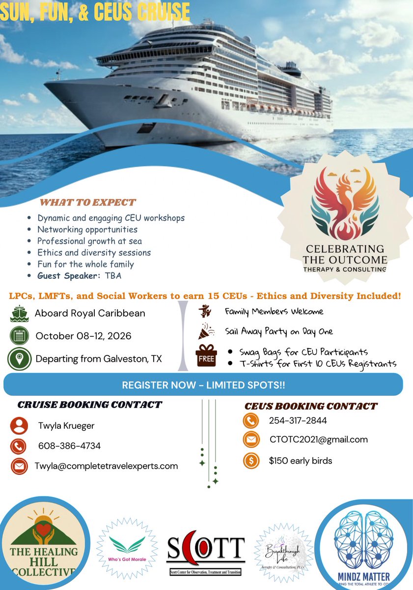 Mindz_Matter's tweet photo. 🌊 Imagine this… You’re earning your Social Work CEUs… on a cruise. 🚢✨
Other professions have been doing it—so you know we’re about to do it bigger, better, and with more fun 😎 #SocialWorkCEUs #SocialWorkersAtSea #LearnWhileYouCruise #EthicsAndDiversity #MindzMatter https://t.co/gCHb9yXCRi