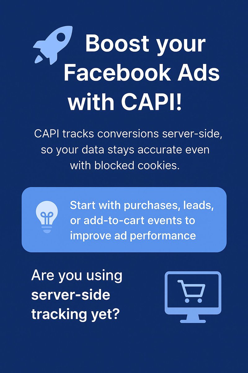 𝐁𝐨𝐨𝐬𝐭 𝐲𝐨𝐮𝐫 𝐅𝐚𝐜𝐞𝐛𝐨𝐨𝐤 𝐀𝐝𝐬 𝐰𝐢𝐭𝐡 𝐂𝐀𝐏𝐈!

Facebook Conversion API (CAPI) tracks conversions server-side, making your data more reliable &amp; privacy-compliant.

#facebookads #metaads #capi