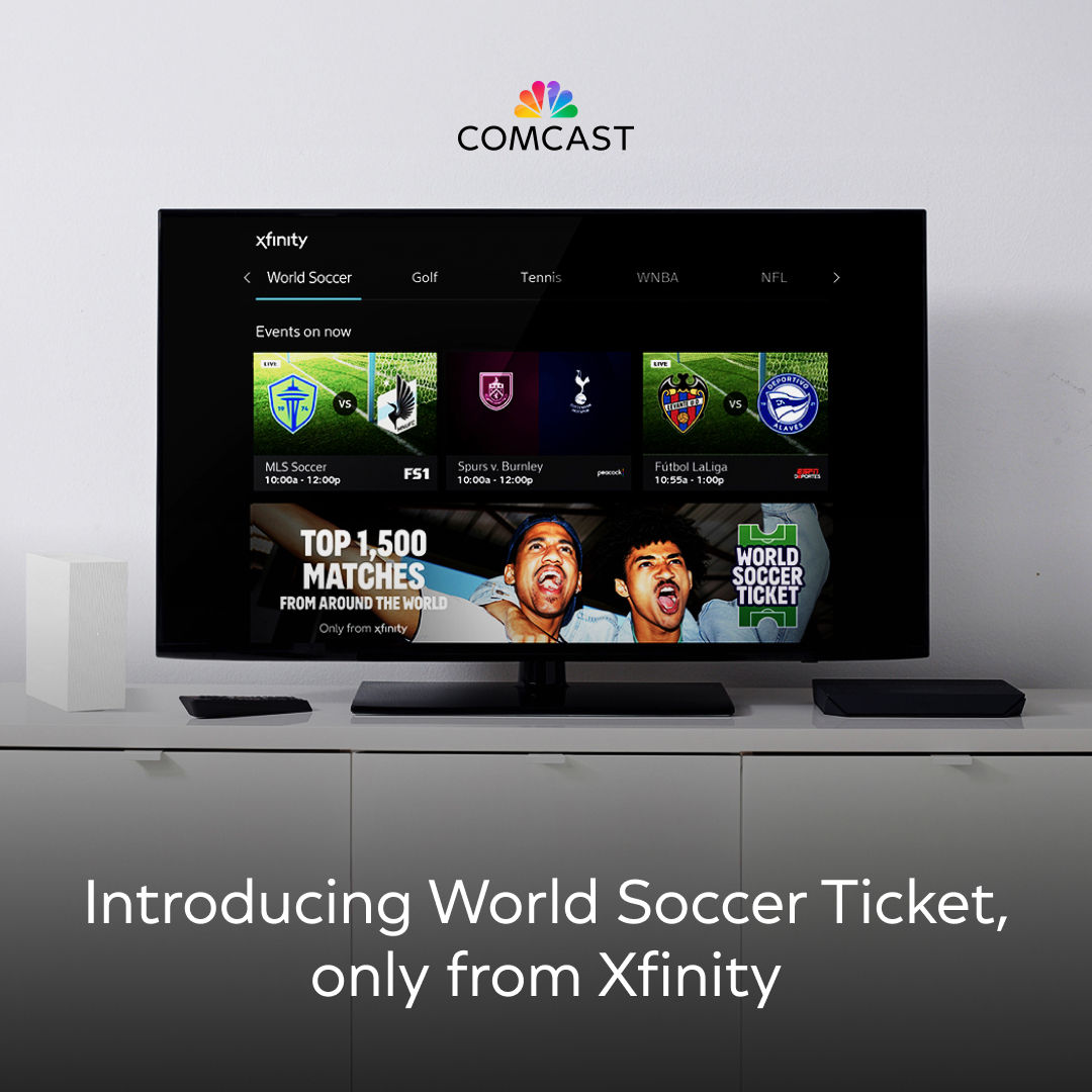 comcast's tweet photo. ⚽ 1,500+ matches from the world's most important leagues
📺 The best of MLS, including MLS 360 &amp; Sunday Night Soccer
🏆 Access to every match of the 2026 FIFA World Cup

...all in one place, exclusively for Xfinity customers: https://t.co/fTRnWBe5f8 https://t.co/SgTc4UG7eg
