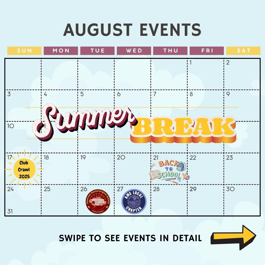 WxClubatASU's tweet photo. ⚡️August 2025 Events Schedule⚡️

We cannot wait to meet you all! If you have any questions - reach out!

#asu #arizona #weather #azwx #club #events https://t.co/PjBZNxyC45