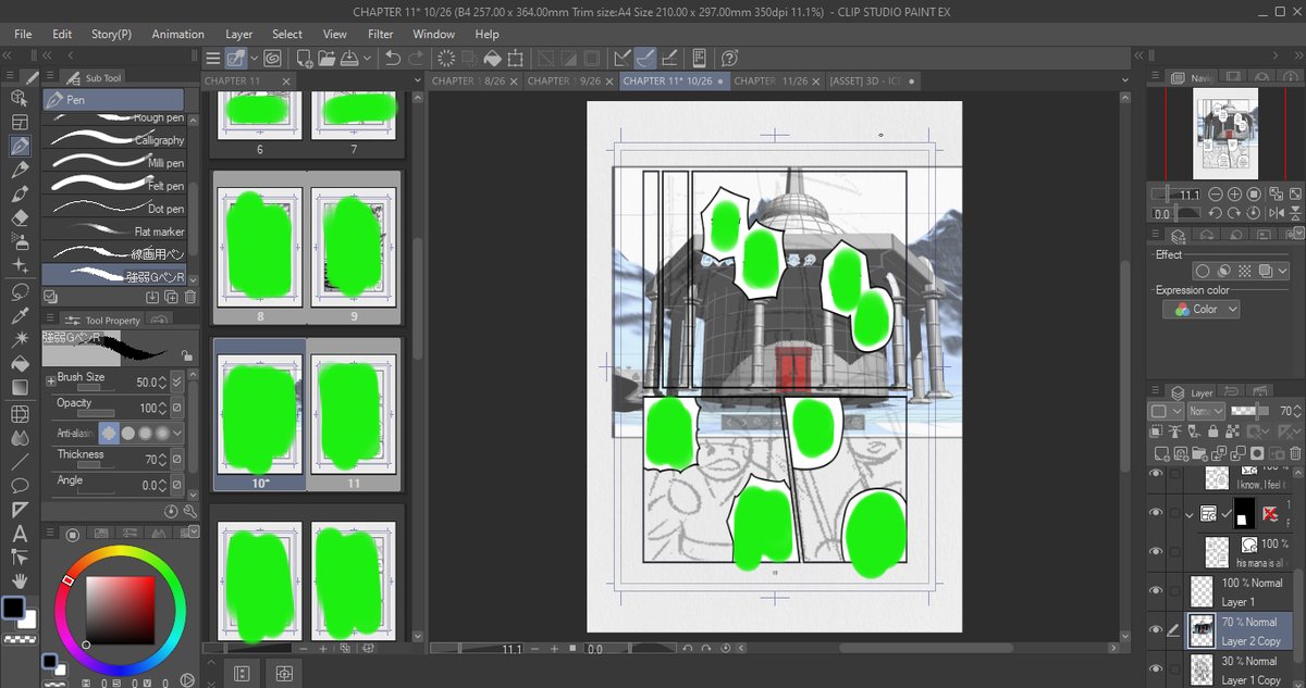 Chapter 11 - next batch of backgrounds getting set up for inks.